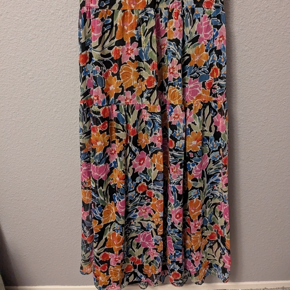 💥SALE💥New Aqua Bloomingdales Floral Chiffon Tiered Maxi Dress V Neck Ruffles M - Picture 10 of 13